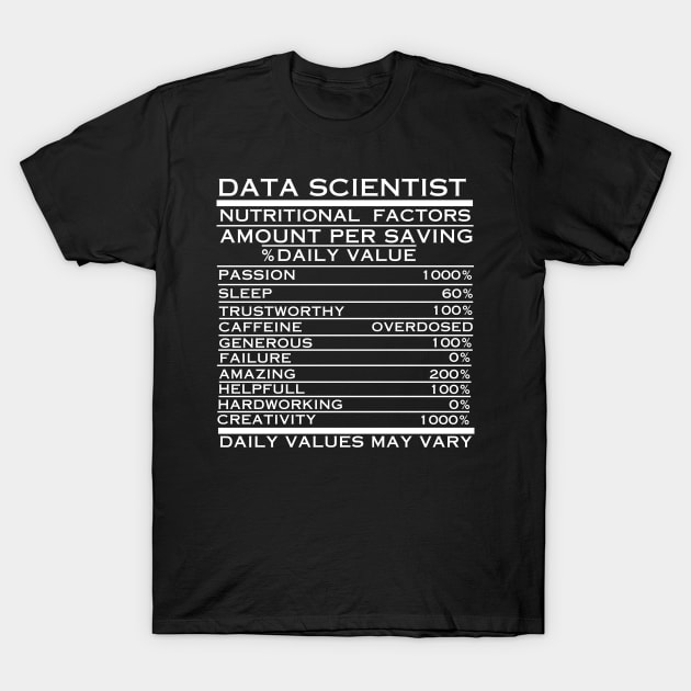 Data Scientist Nutritional  Factors Black T-Shirt by Shirt Tube